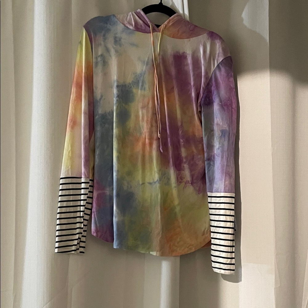 BiBi Multicolor Tie-Dye Hoodie with Striped Sleeves